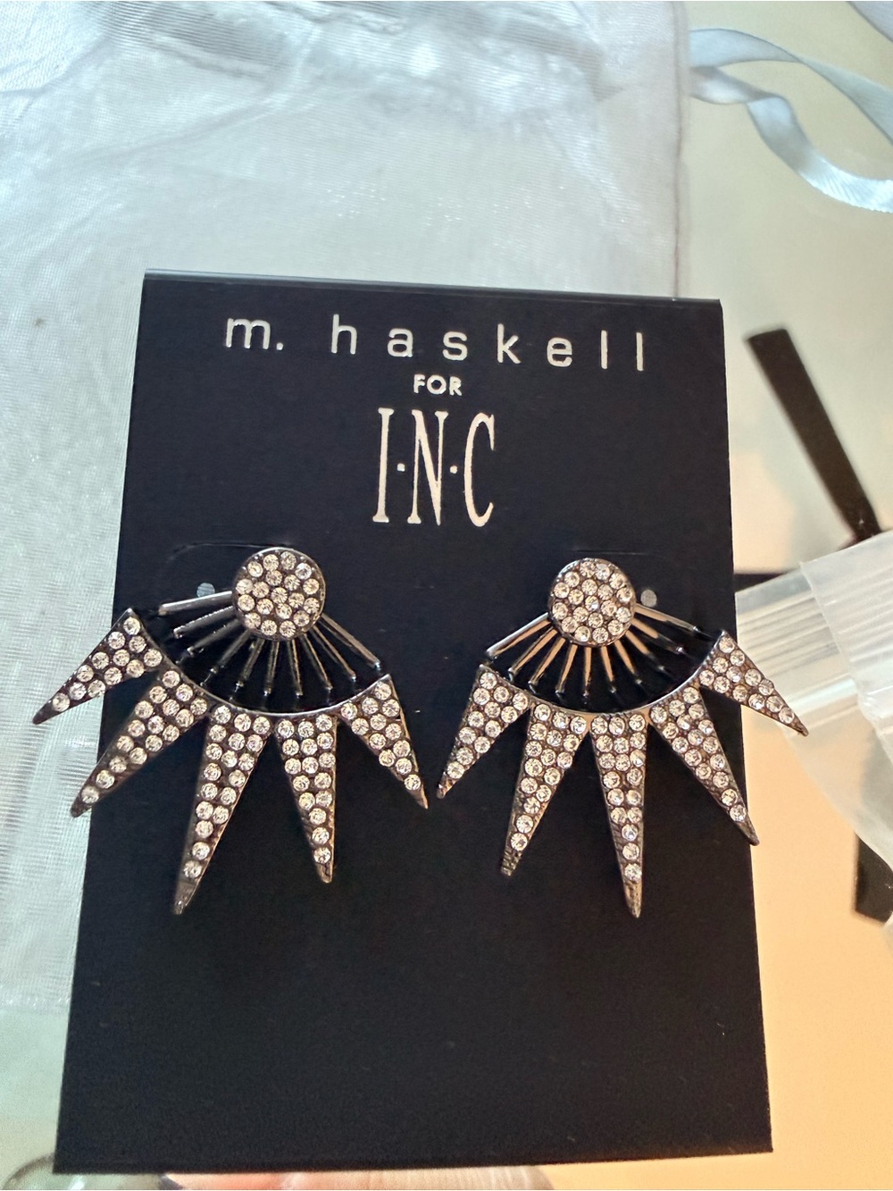 m. haskell for INC Black and Silver Crystal Spike Fan Earrings